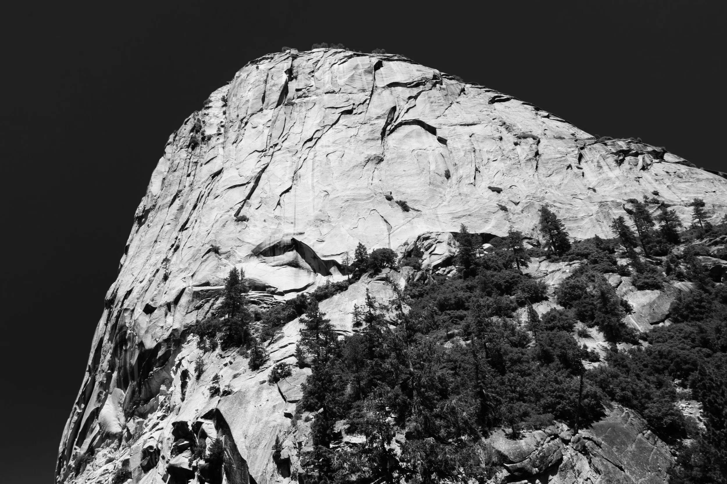 Black and white low-angle shot of Liberty Cap.